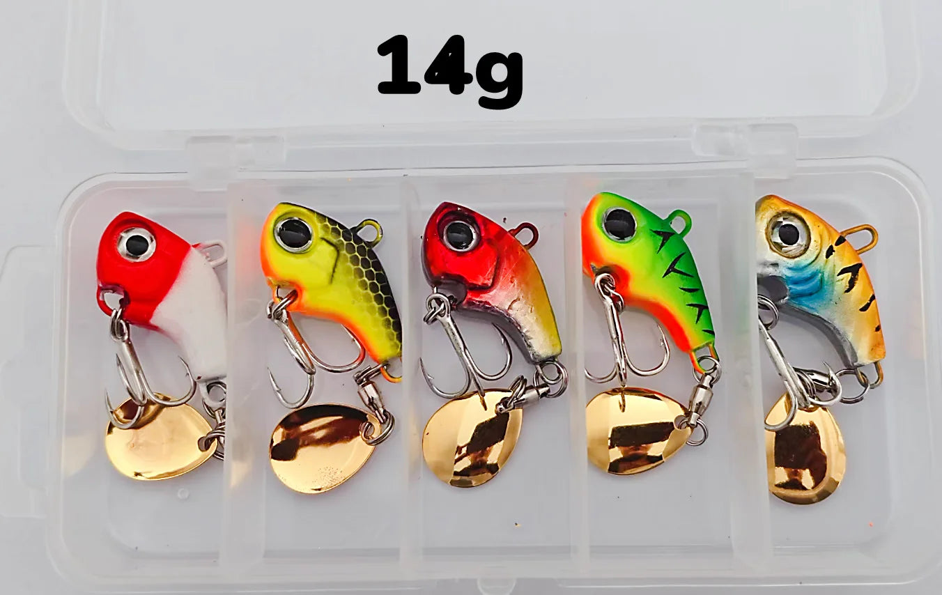 5pcs Fishing Lure Set – Rotating Metal VIB | Vibration/Spinner/Spoon | Hard Bait | Sea Fishing | Sequins - Cast And Catch