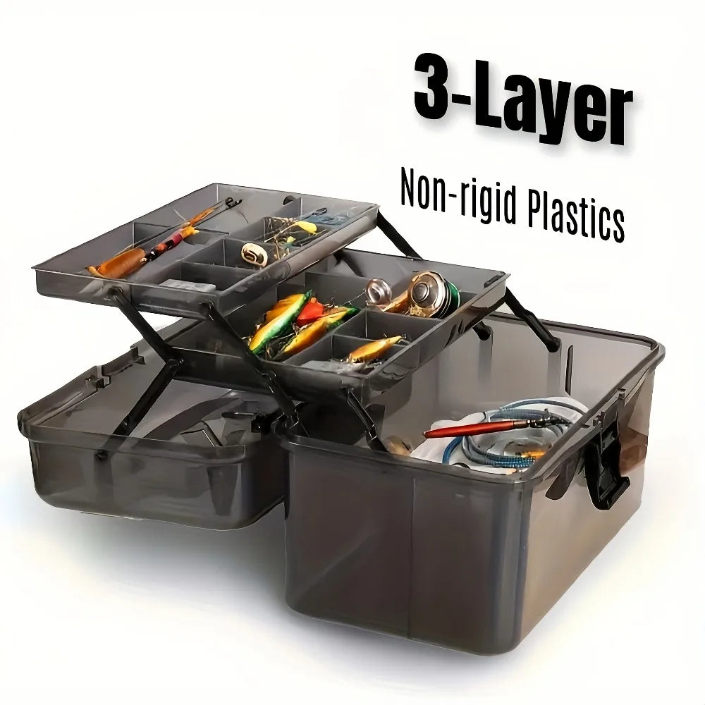 3-Layer Large Tackle Box – Plastic Portable Storage | Fishing Tool Organizer with Handle | Also for Art, Craft, Office & Car - Cast And Catch