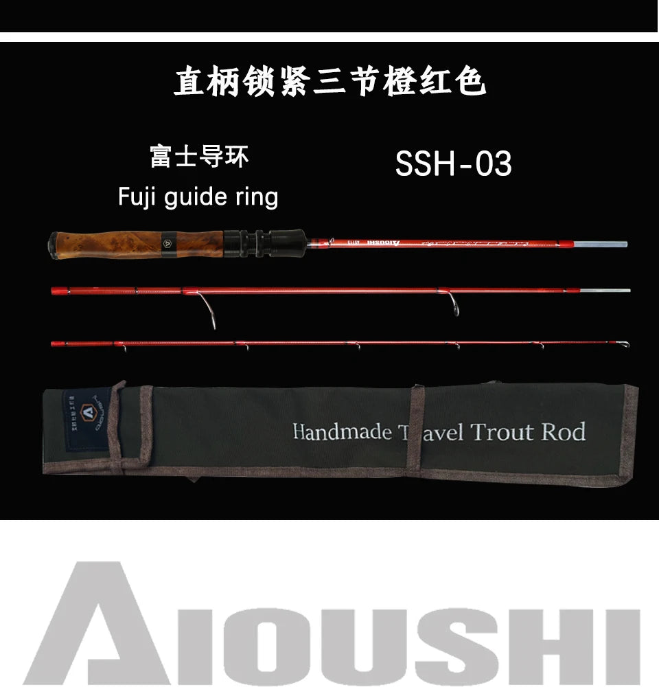 Aioushi Fully Hollow Multi-Section UD Fiberglass Trout Rod | Handcrafted Solid Wood Handle | Portable - Cast And Catch