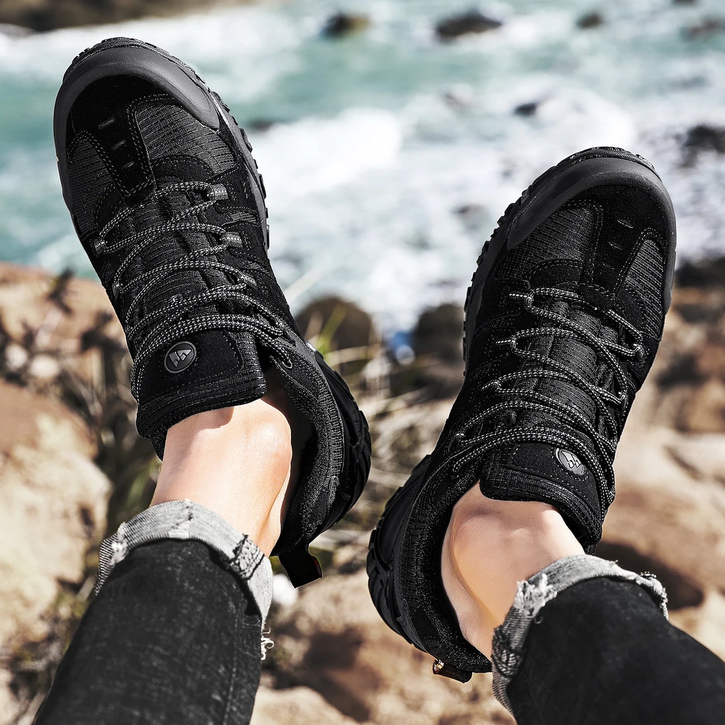 HIKEUP Men’s Hiking Shoes – Suede Leather | Wear-Resistant Outdoor Trekking, Walking & Hunting Tactical Sneakers - Cast And Catch