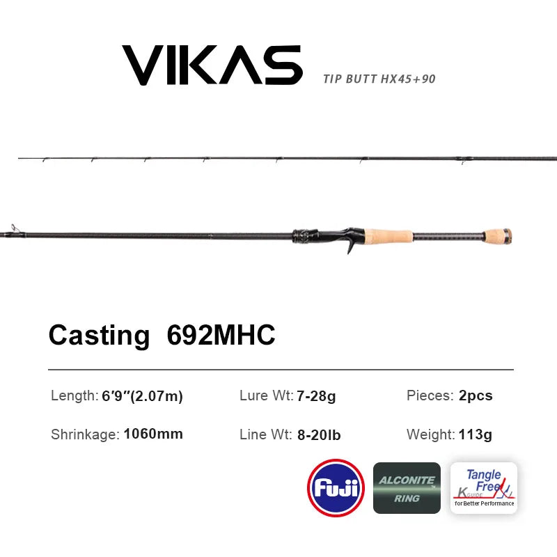 VIKAS Spinning/Casting Rod – Lure Rod | F/XF Action | High Carbon | Fuji Guides & Reel Seat | Bass & Pike - Cast And Catch