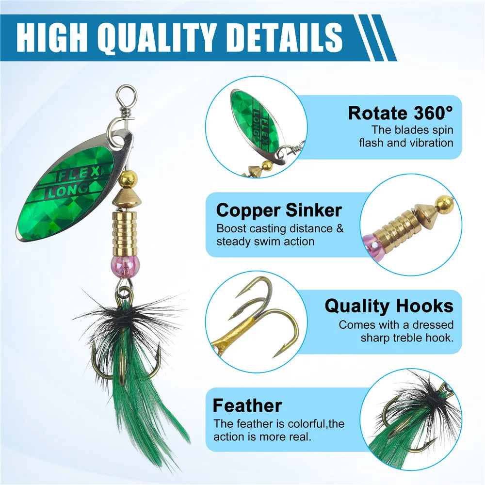 5/10/16pcs Spinner Lures – Spoon Bait | Feather Treble Hooks | Pike, Trout, Salmon & Bass - Cast And Catch
