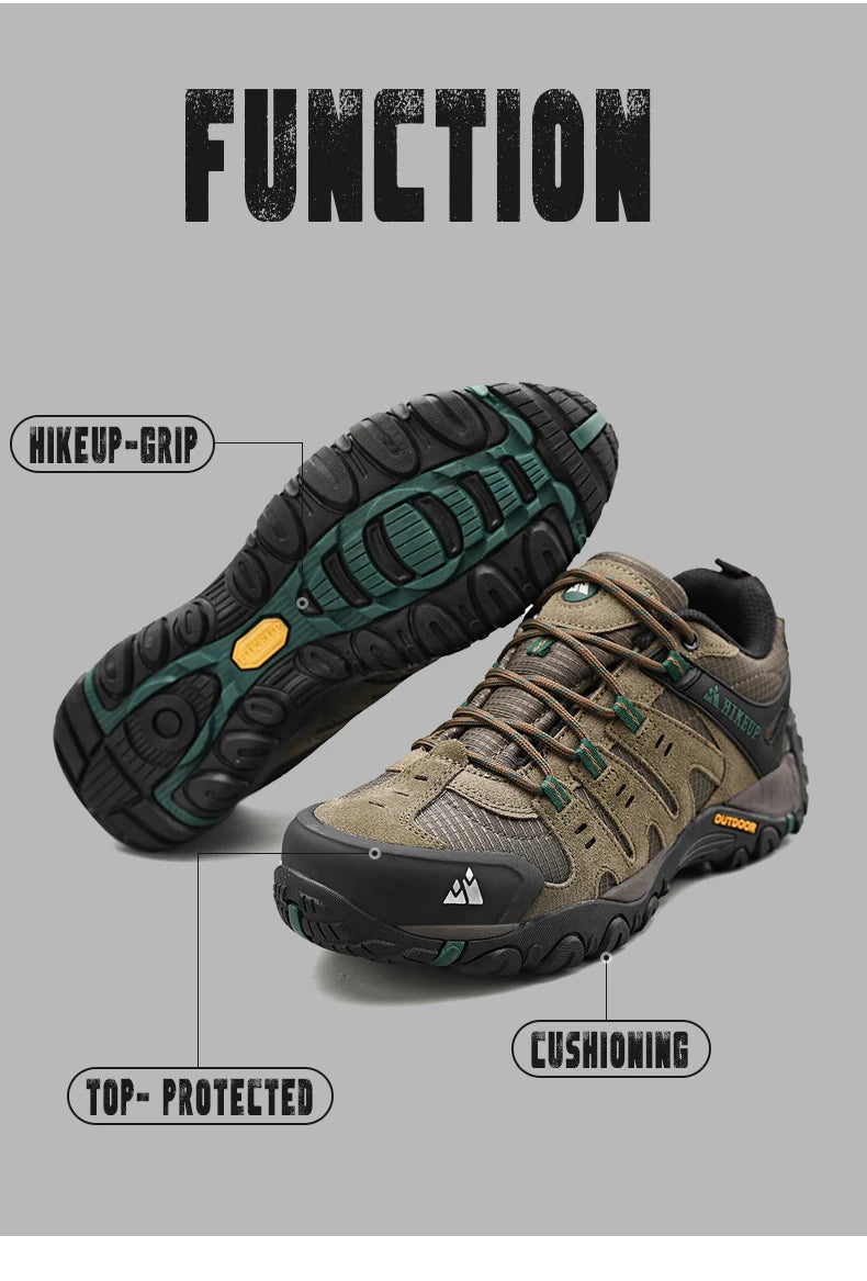 HIKEUP Men’s Hiking Shoes – Suede Leather | Wear-Resistant Outdoor Trekking, Walking & Hunting Tactical Sneakers - Cast And Catch