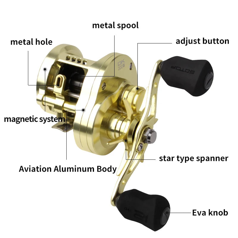 RUKE DK200 Metal Casting Reel – 15kg Drag | 10+1BB | 249g | Aluminum Alloy Handle with Rubber Knobs - Cast And Catch