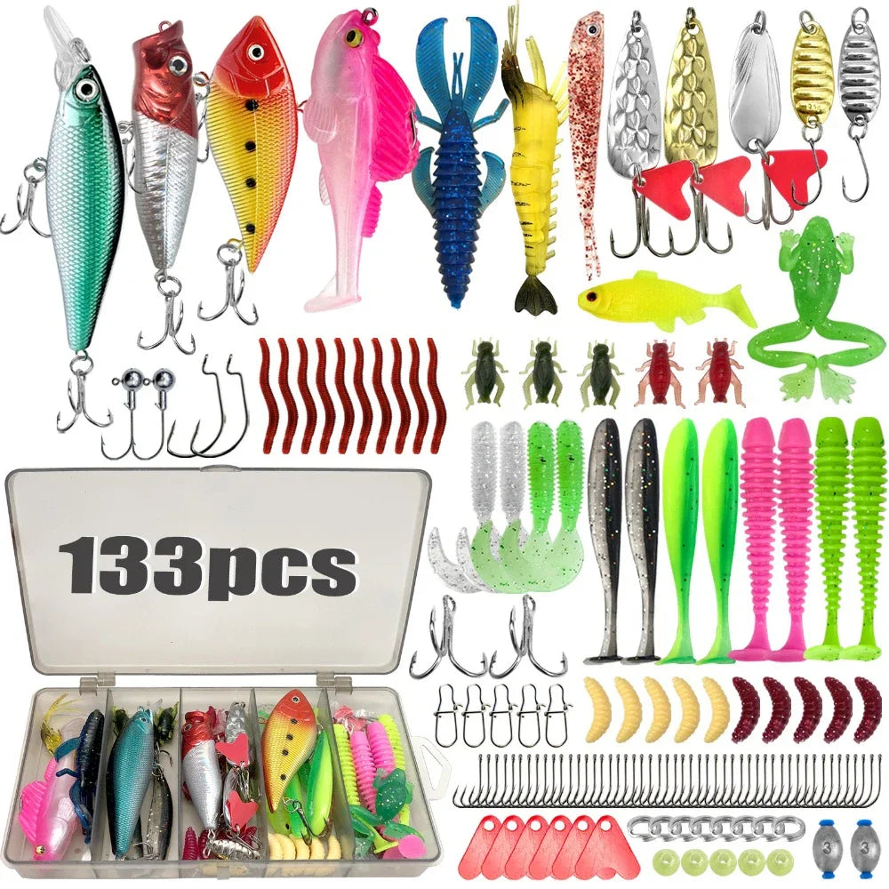 83/133/193pcs Multi-Lure Fishing Kit – Trout, Pike & Bass | Pro Gear Tackle Box | Layered Storage - Cast And Catch