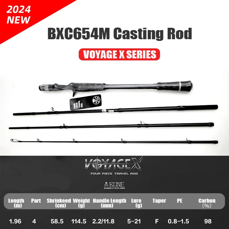 Bone 2024 New Voyage X Series – 4-Piece Spinning/Casting Rod | FUJI Guides | Portable with Pouch | Travel-Friendly - Cast And Catch