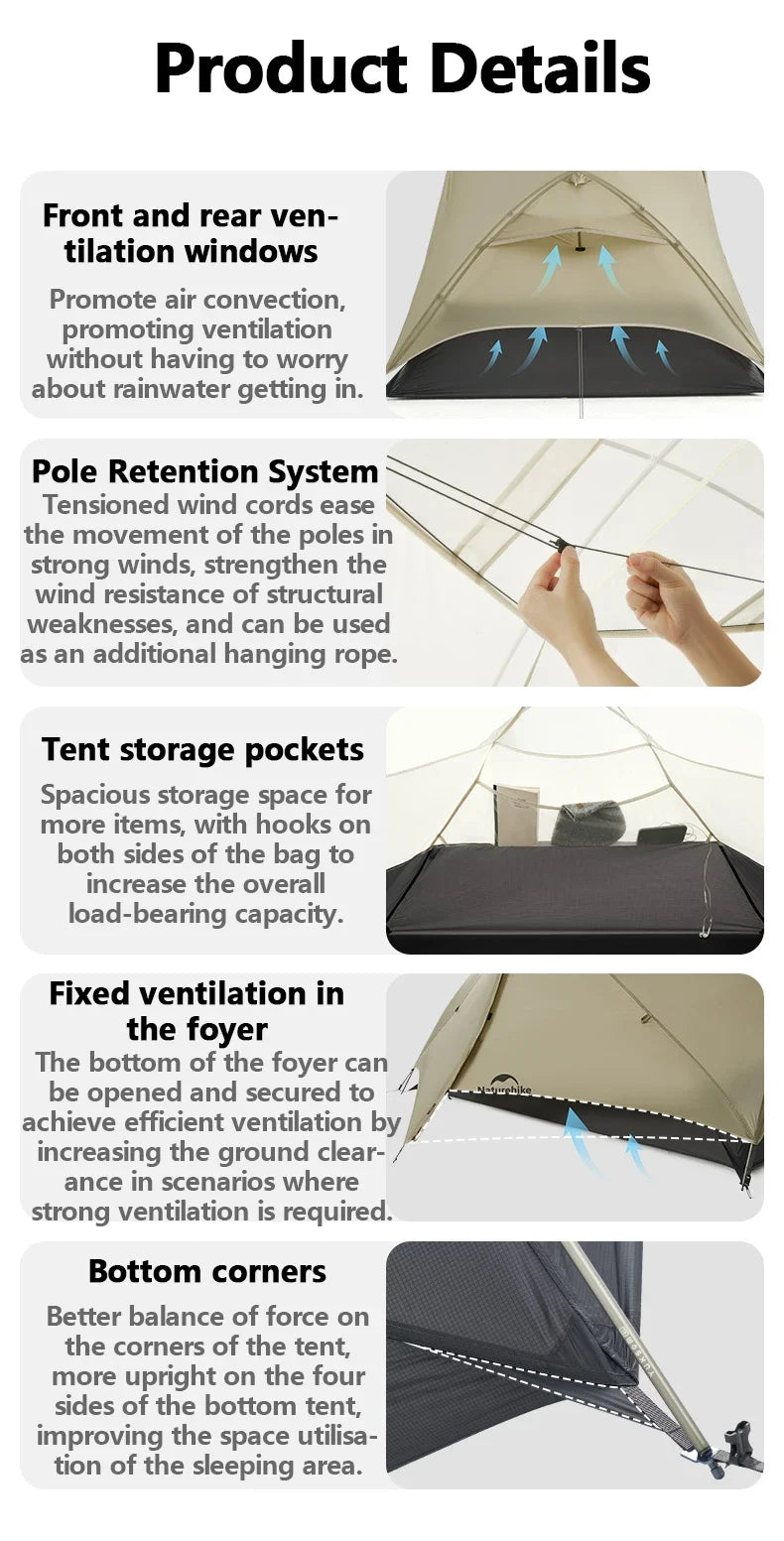 Naturehike Mongar UL Tent – 1–2 Person Ultralight Camping Tent | 15D Waterproof Shelter for Outdoor Hiking & Backpacking - Cast And Catch