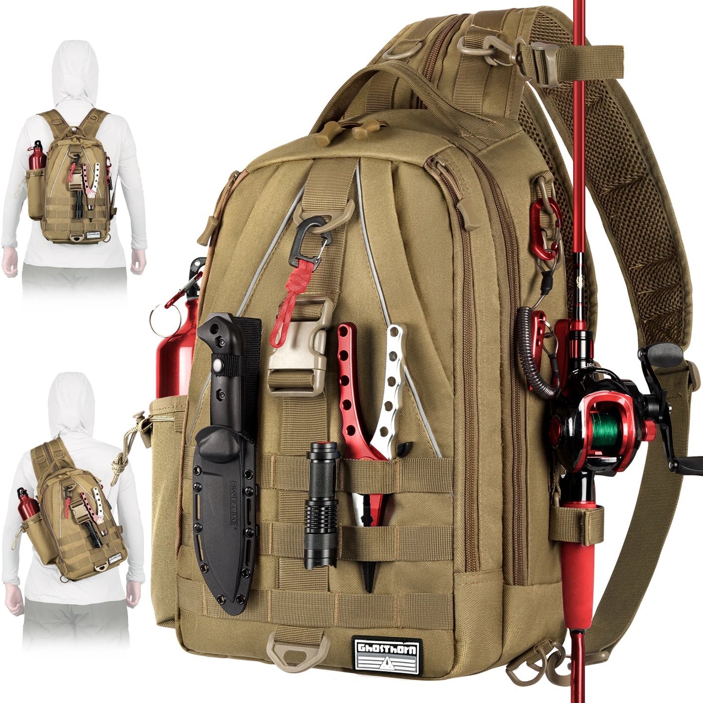 Fishing Tackle Sling Backpack – With Rod Holder | Includes Tackle Box | Fly Fishing Gear for Men & Women - Cast And Catch