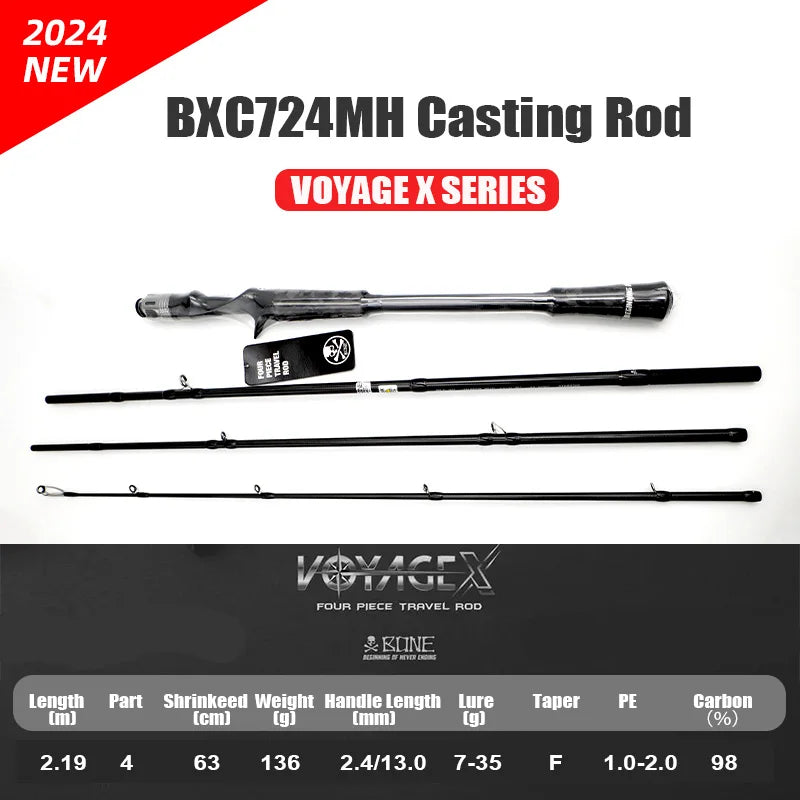 Bone 2024 New Voyage X Series – 4-Piece Spinning/Casting Rod | FUJI Guides | Portable with Pouch | Travel-Friendly - Cast And Catch