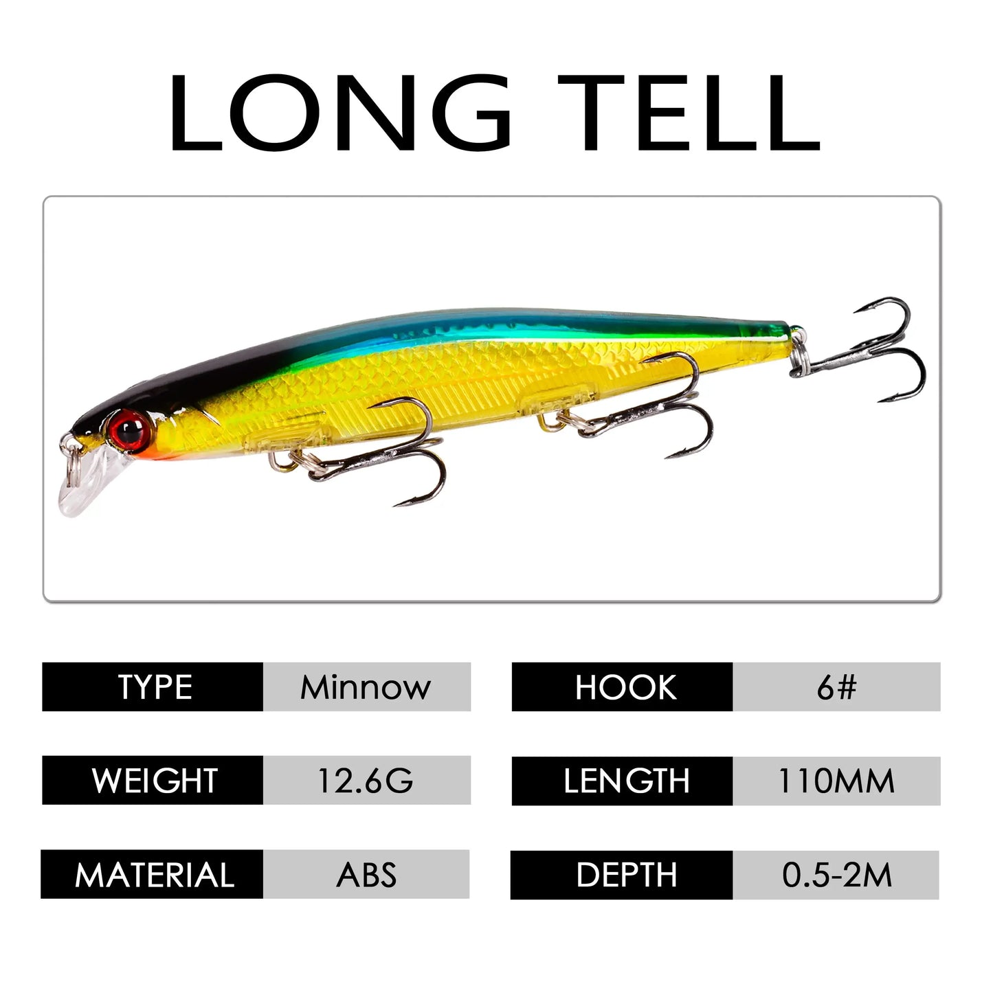Sinking Minnow Lure – 11cm, 12.5g | Plastic Wobbler | 3 Hooks | Bass, Pike, Carp | Swimbait Fishing Tackle - Cast And Catch