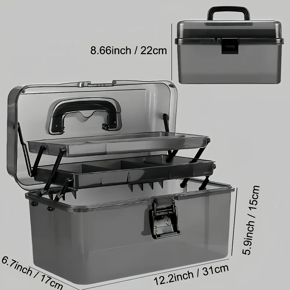 3-Layer Large Tackle Box – Plastic Portable Storage | Fishing Tool Organizer with Handle | Also for Art, Craft, Office & Car - Cast And Catch