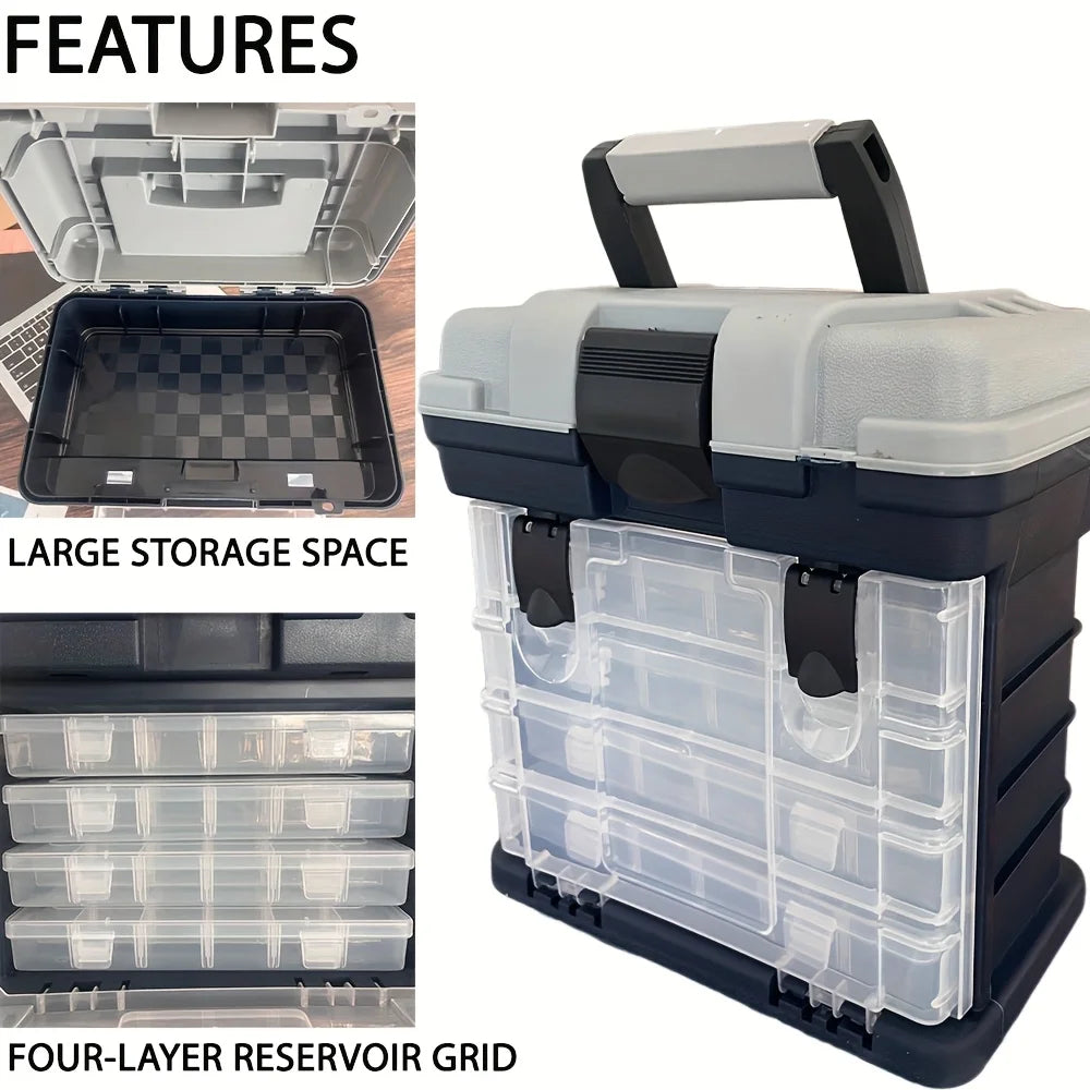 Portable Fishing Tackle Box – 4-Layer Bait & Accessory Storage | Grey Plastic Organizer - Cast And Catch