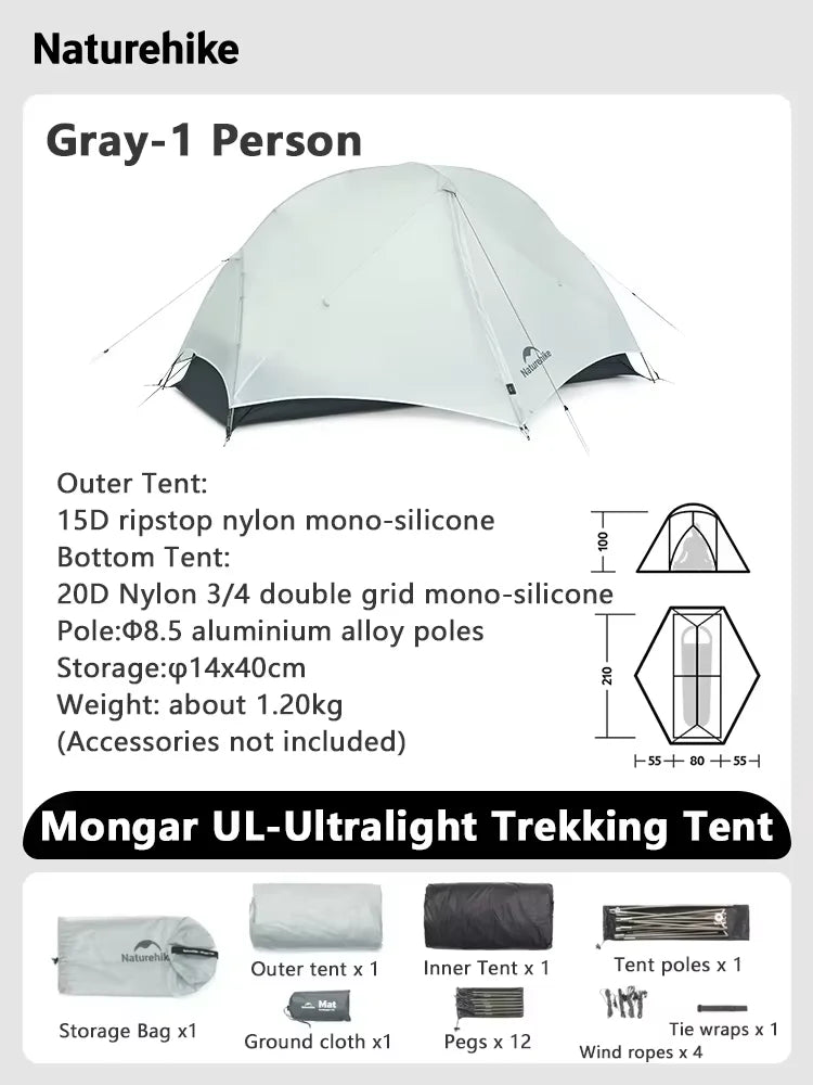 Naturehike Mongar UL Tent – 1–2 Person Ultralight Camping Tent | 15D Waterproof Shelter for Outdoor Hiking & Backpacking - Cast And Catch