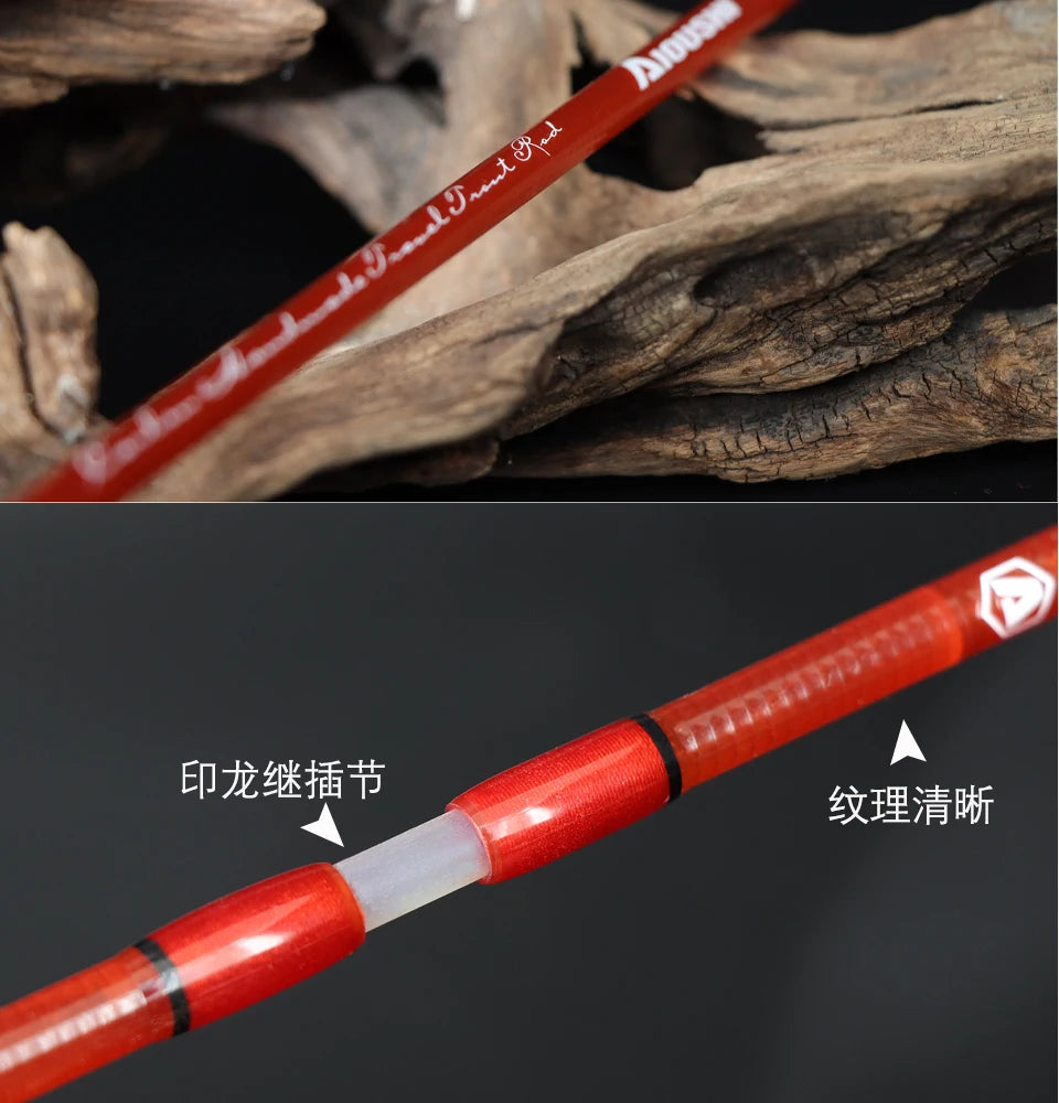Aioushi Fully Hollow Multi-Section UD Fiberglass Trout Rod | Handcrafted Solid Wood Handle | Portable - Cast And Catch