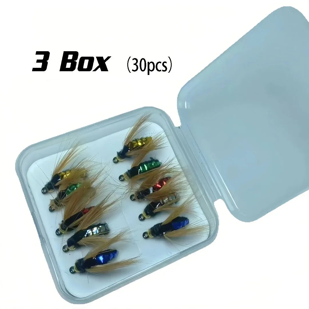 Fly Fishing Lure Set – 10/30/50pcs Handmade Flies | Assorted Artificial Bait with Sharp Hooks for Bass, Trout & Salmon - Cast And Catch