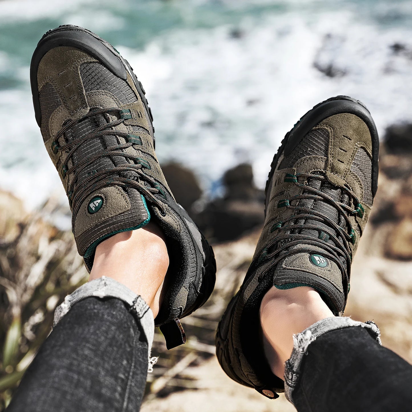 HIKEUP Men’s Hiking Shoes – Suede Leather | Wear-Resistant Outdoor Trekking, Walking & Hunting Tactical Sneakers - Cast And Catch