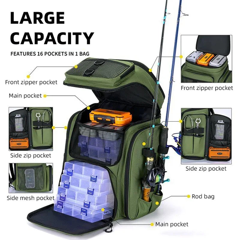 New Fishing Backpack – 50L Chest Bag with Rod Holders | Tackle & Lure Organizer | Outdoor Camping & Hiking Large Backpack - Cast And Catch