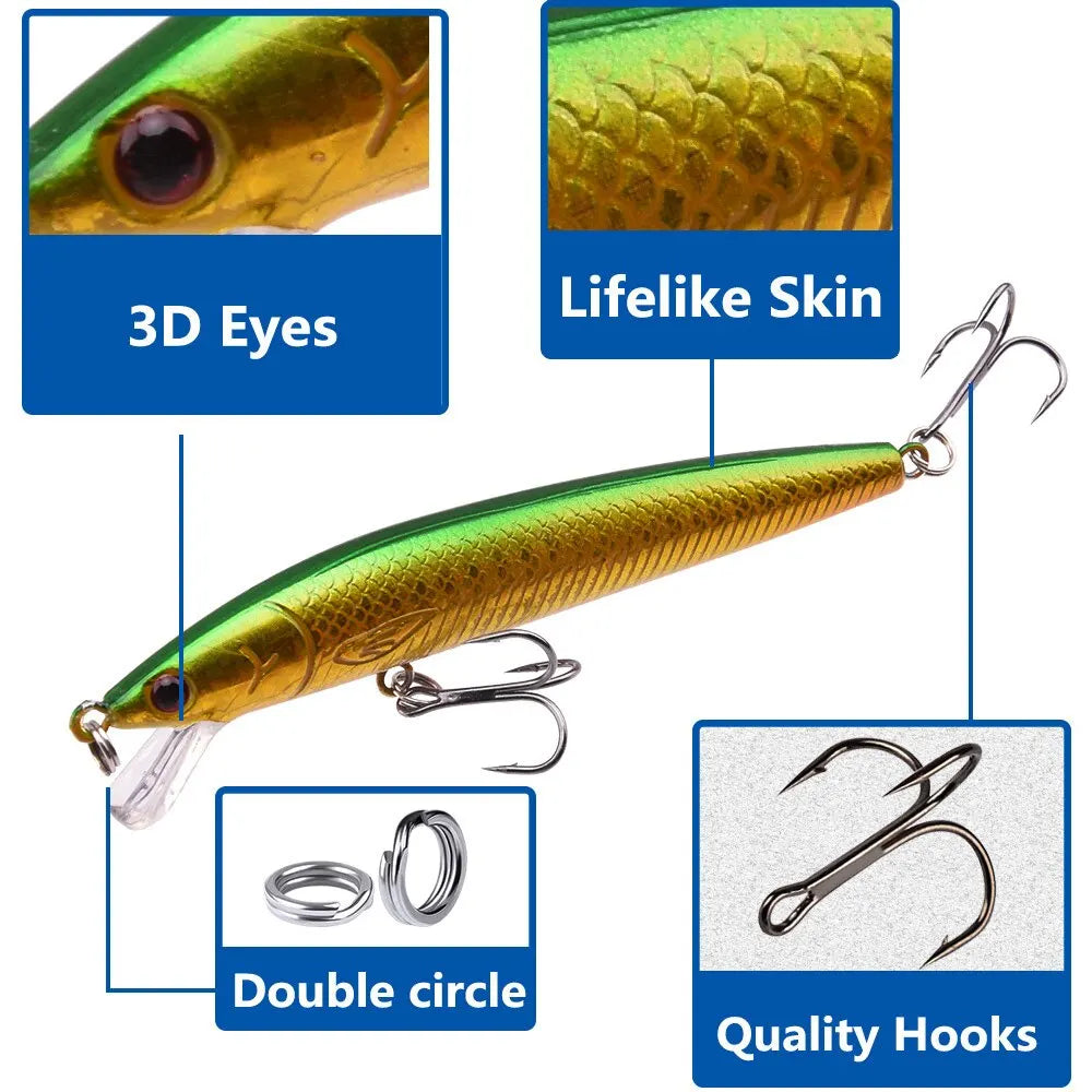 10pcs Mini Fishing Lure Set – Hard Bait Minnow | Floating Swing Crankbait | Bionic/Wobbler Crank Lures | Artificial - Cast And Catch