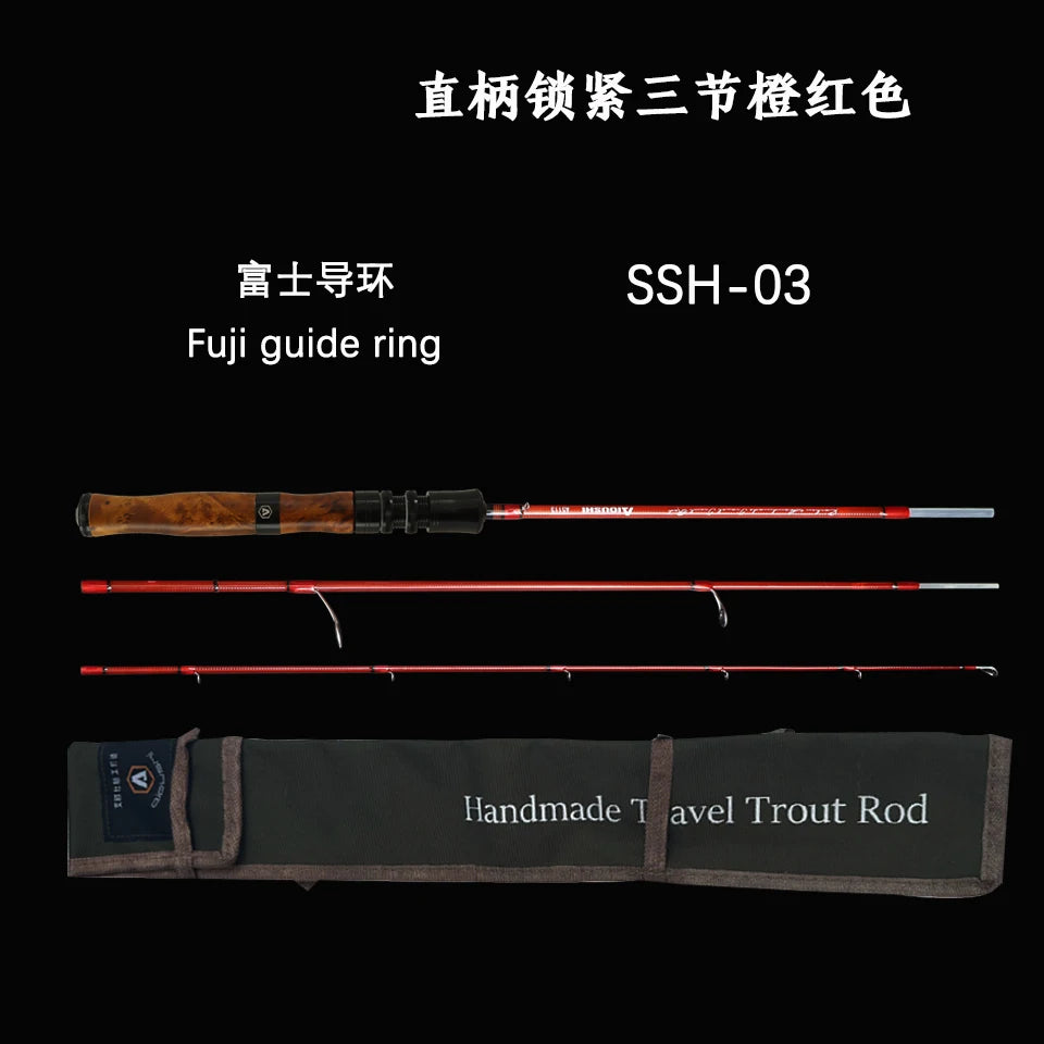 Aioushi Fully Hollow Multi-Section UD Fiberglass Trout Rod | Handcrafted Solid Wood Handle | Portable - Cast And Catch