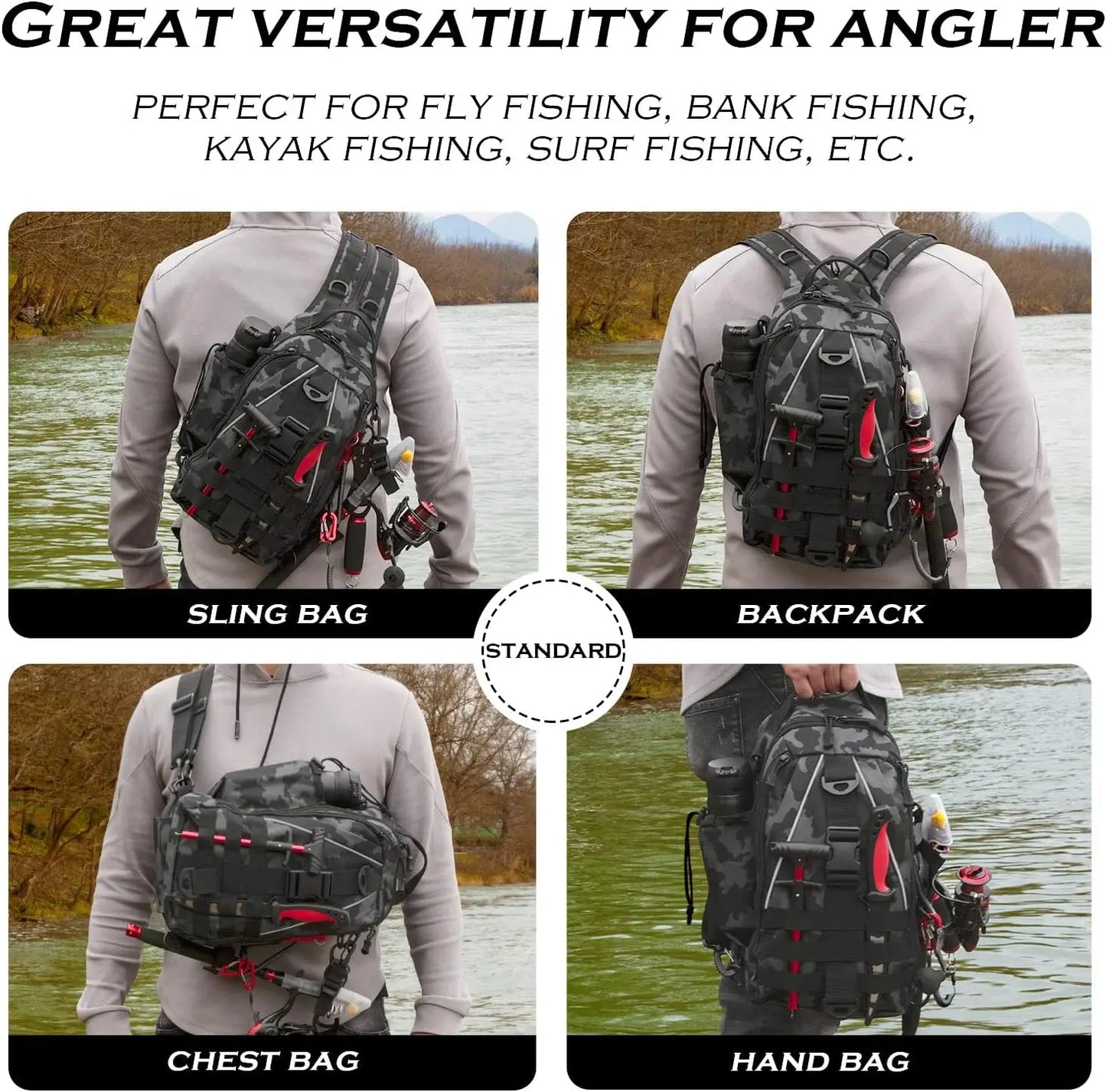 Fishing Tackle Sling Backpack – With Rod Holder | Includes Tackle Box | Fly Fishing Gear for Men & Women - Cast And Catch