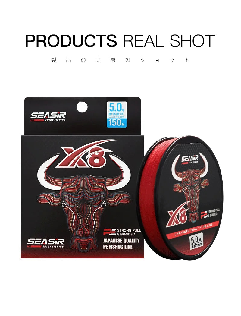 Seasir RedBull 8-Strand Braided PE Fishing Line – 150m, 0.8–5.0mm, 12–50lb | Japan Quality Multifilament Main Line - Cast And Catch