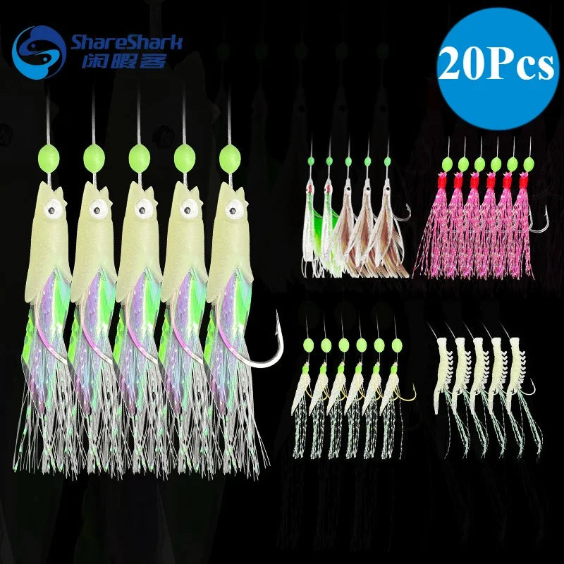 5-Hook Sabiki Rig – Real Fish Skin | Glow-in-the-Dark Flash | Saltwater Bait Rig for Mackerel - Cast And Catch