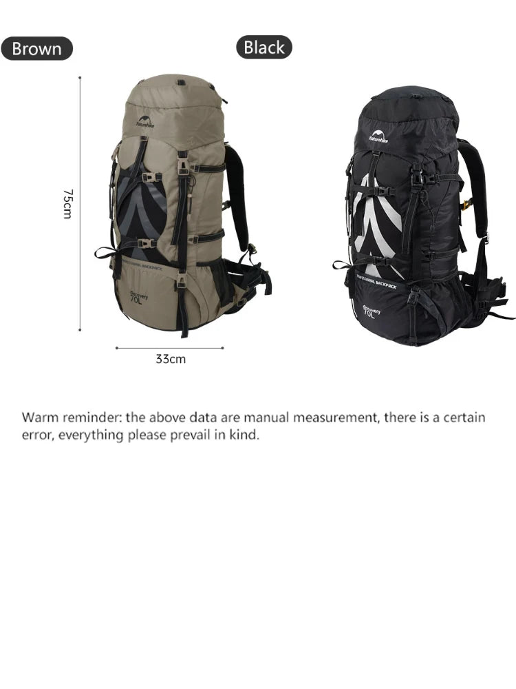 Naturehike Mountain Backpack – 70L | Men’s Waterproof Outdoor Hiking & Climbing Bag | Large Capacity Travel Shoulder Bag - Cast And Catch