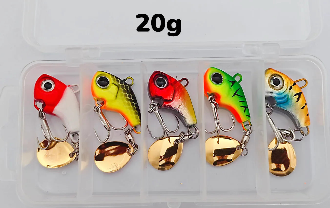 5pcs Fishing Lure Set – Rotating Metal VIB | Vibration/Spinner/Spoon | Hard Bait | Sea Fishing | Sequins - Cast And Catch