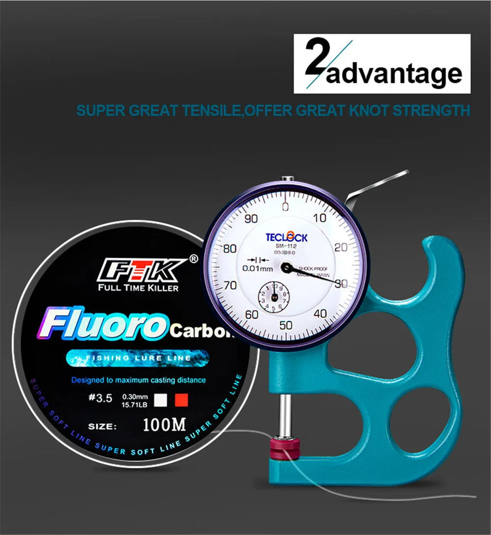 100m Fluorocarbon Fishing Line – Carbon Fiber | Bait & Fly Fishing | Sea & Wild Fishing | Outdoor Accessories & Tools - Cast And Catch