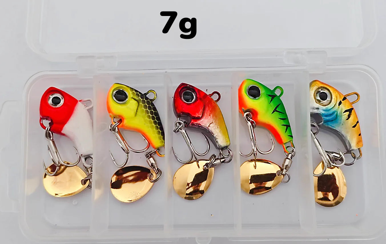 5pcs Fishing Lure Set – Rotating Metal VIB | Vibration/Spinner/Spoon | Hard Bait | Sea Fishing | Sequins - Cast And Catch