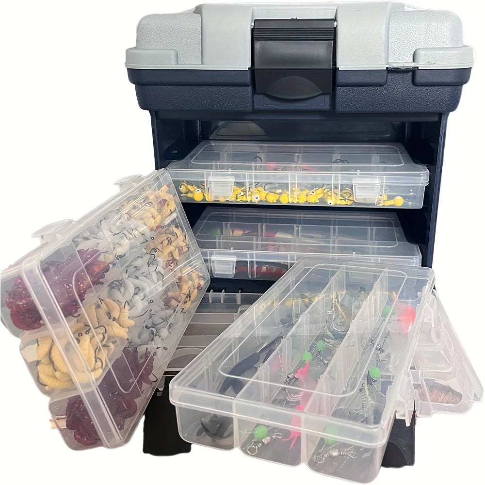 Portable Fishing Tackle Box – 4-Layer Bait & Accessory Storage | Grey Plastic Organizer - Cast And Catch