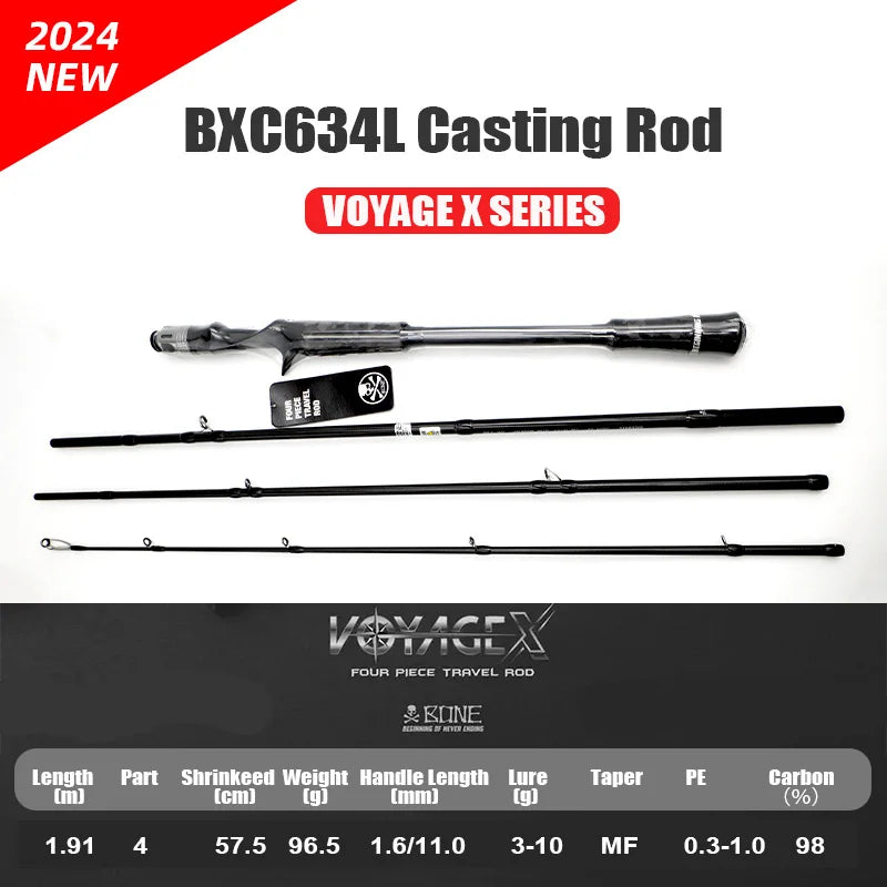 Bone 2024 New Voyage X Series – 4-Piece Spinning/Casting Rod | FUJI Guides | Portable with Pouch | Travel-Friendly - Cast And Catch
