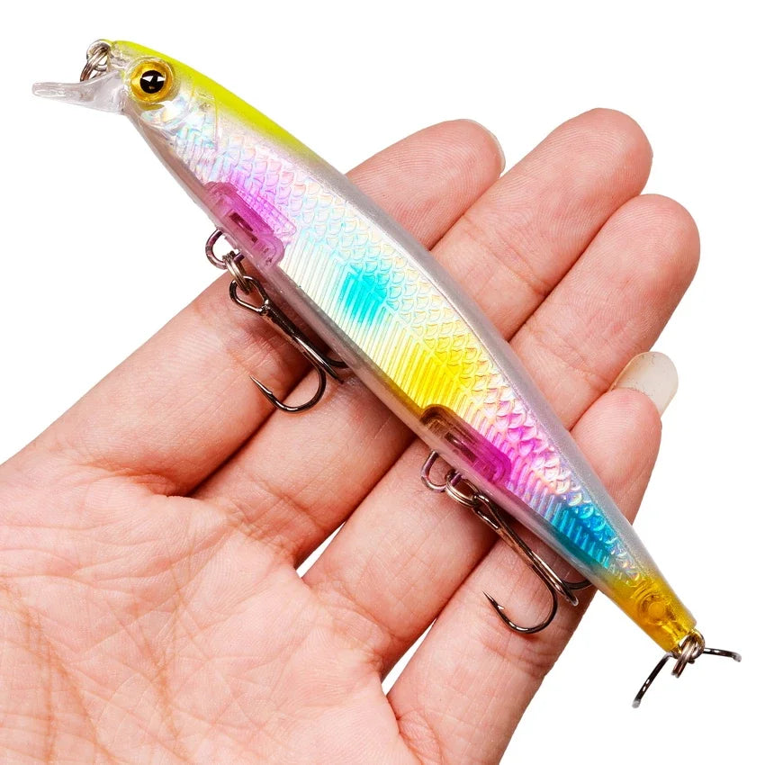 Sinking Minnow Lure – 11cm, 12.5g | Plastic Wobbler | 3 Hooks | Bass, Pike, Carp | Swimbait Fishing Tackle - Cast And Catch