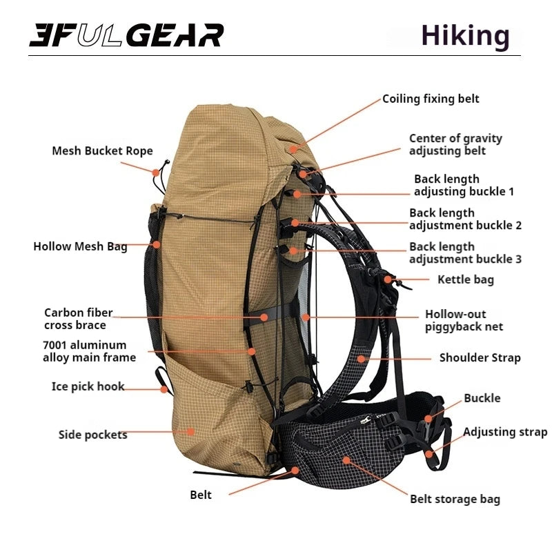 3F UL GEAR TianShan Backpack – 35+10L Ultralight | 70D/210D Dyneema | Large Capacity, Waterproof | Outdoor Camping, Hiking & Climbing - Cast And Catch