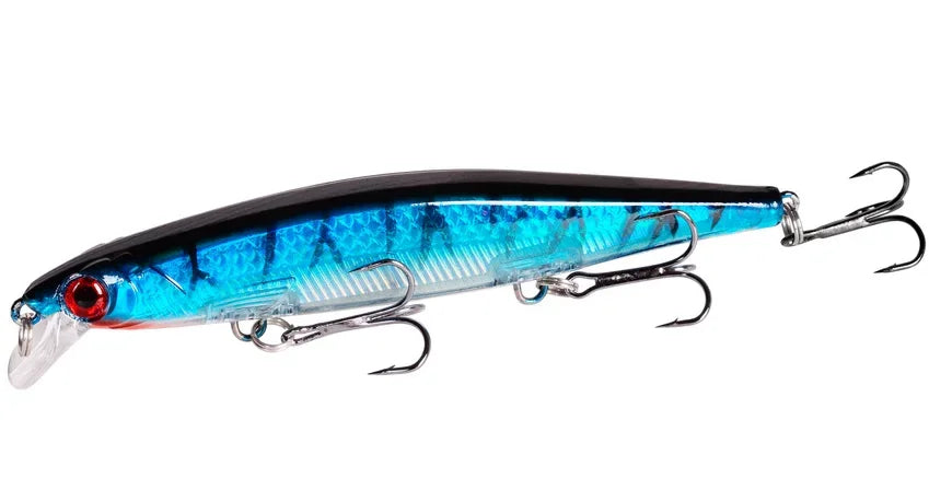 Sinking Minnow Lure – 11cm, 12.5g | Plastic Wobbler | 3 Hooks | Bass, Pike, Carp | Swimbait Fishing Tackle - Cast And Catch