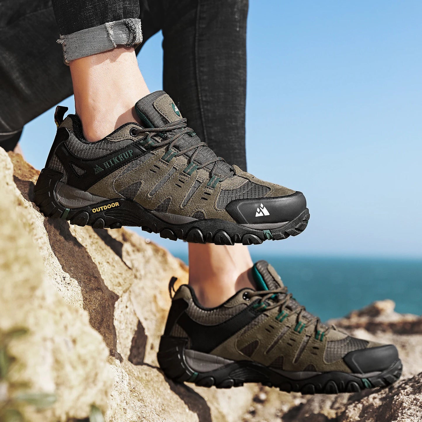 HIKEUP Men’s Hiking Shoes – Suede Leather | Wear-Resistant Outdoor Trekking, Walking & Hunting Tactical Sneakers - Cast And Catch