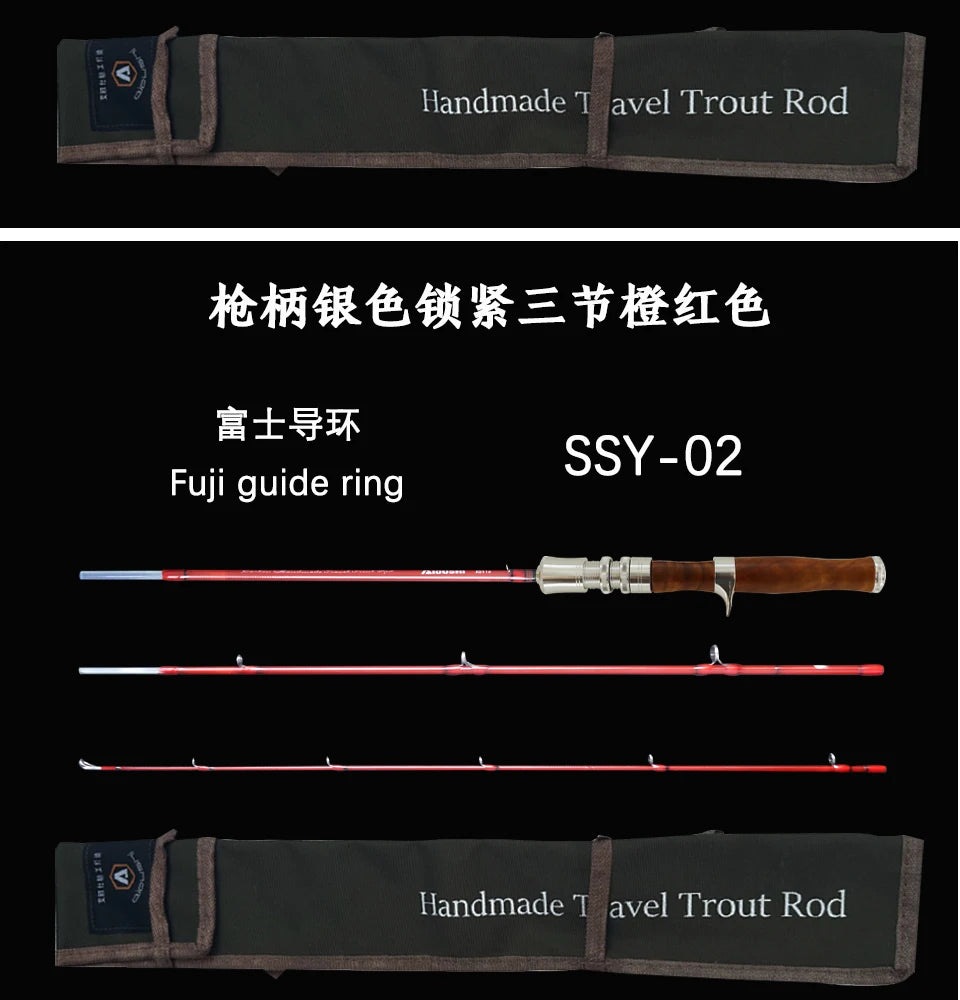 Aioushi Fully Hollow Multi-Section UD Fiberglass Trout Rod | Handcrafted Solid Wood Handle | Portable - Cast And Catch
