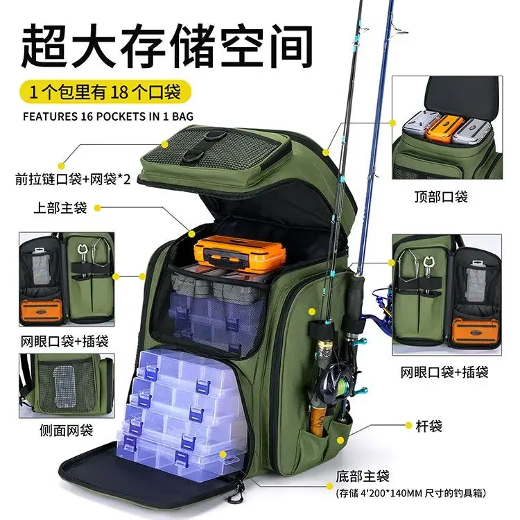 New Fishing Backpack – 50L Chest Bag with Rod Holders | Tackle & Lure Organizer | Outdoor Camping & Hiking Large Backpack - Cast And Catch