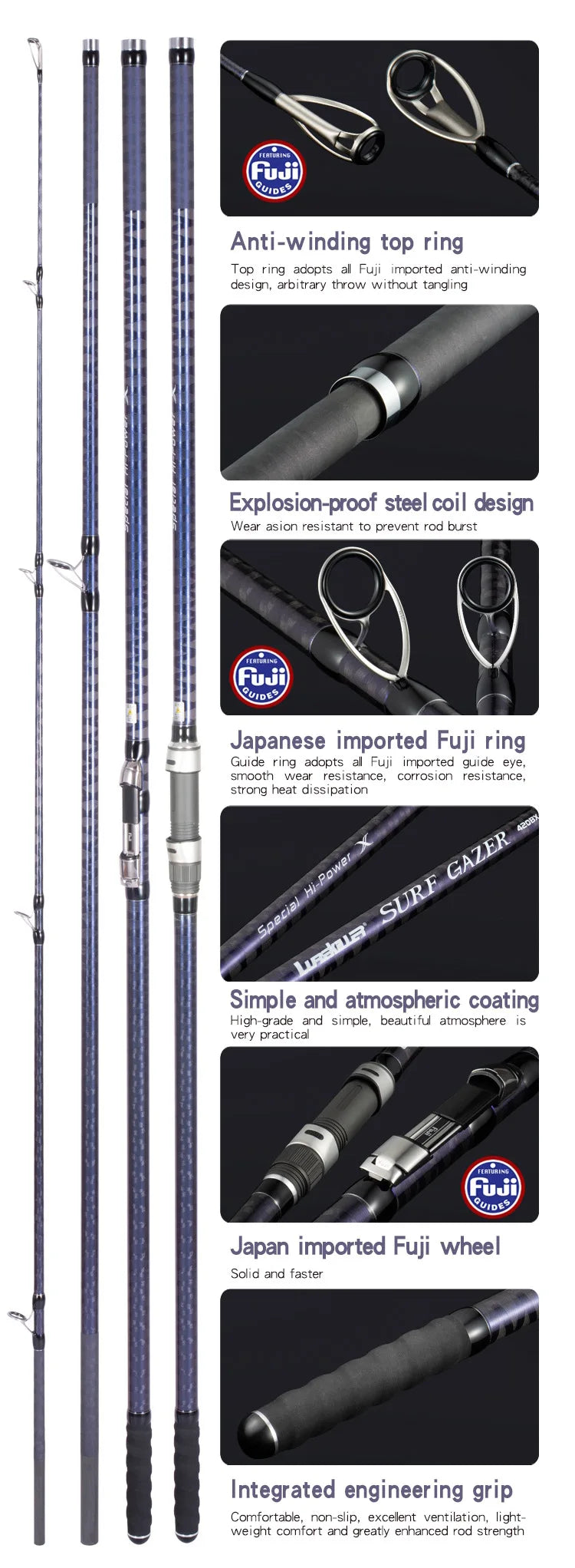 Lurekiller SurfCasting Rod – 4.2–4.5m | 545g | 46T Carbon Fiber Full X Wrap | Fuji KW Guides & Reel Seat | Bait 100–300g | Surf Gazer - Cast And Catch