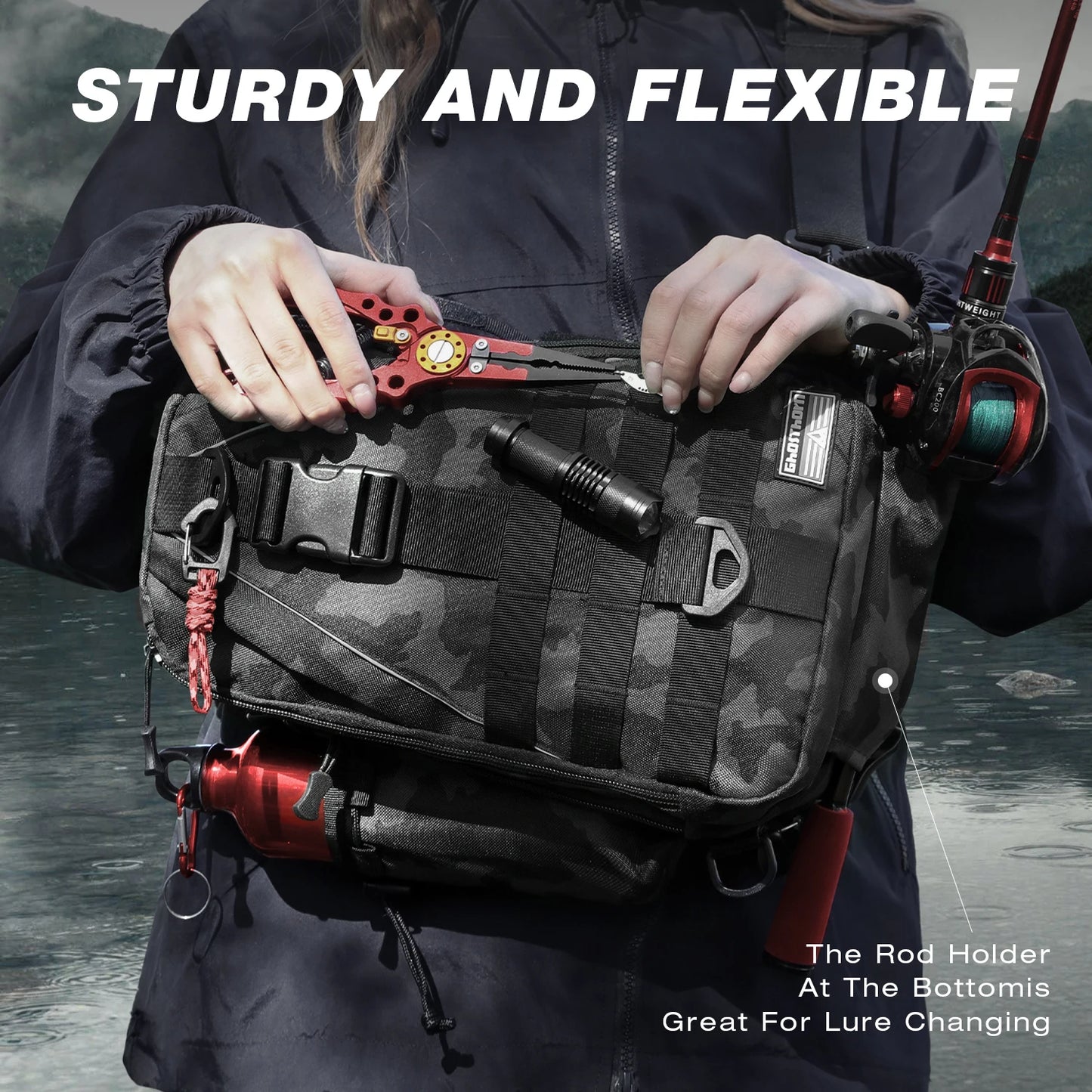 Fishing Tackle Sling Backpack – With Rod Holder | Includes Tackle Box | Fly Fishing Gear for Men & Women - Cast And Catch