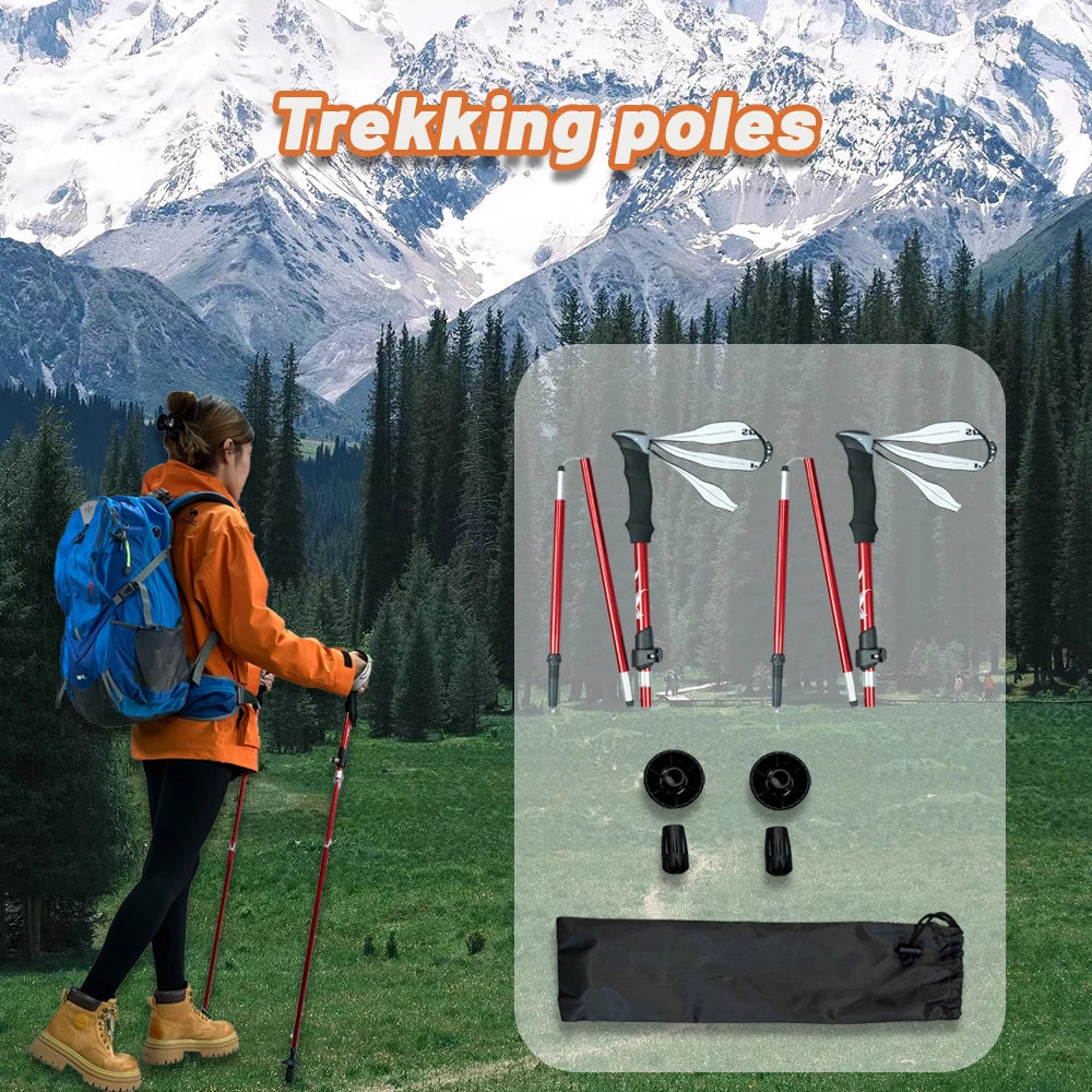 2pcs Hiking/Trekking Poles – Collapsible, Ultralight Folding Walking Sticks | For Men, Women & Seniors - Cast And Catch