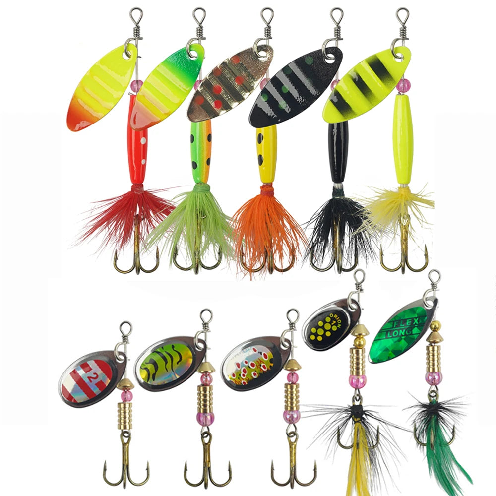 5/10/16pcs Spinner Lures – Spoon Bait | Feather Treble Hooks | Pike, Trout, Salmon & Bass - Cast And Catch