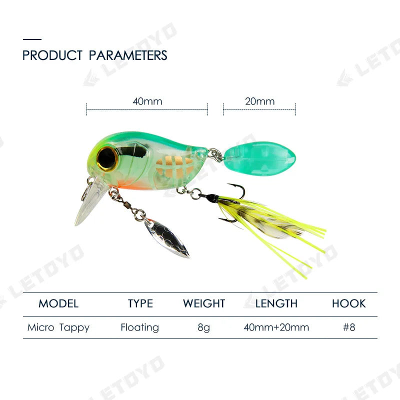 Micro Tappy Fishing Lure – Artificial Hard Bait Crank Wobbler | Tongue Plate Spinning Spoon with Feather | Trout Bait - Cast And Catch