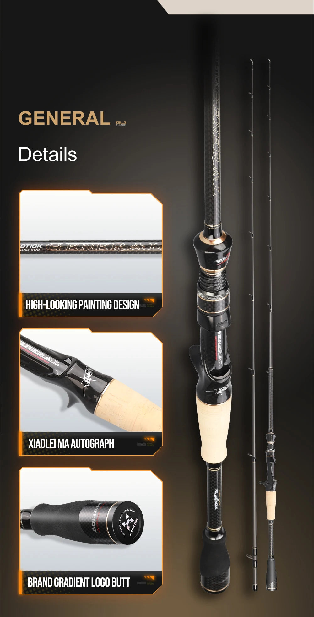 Histar General 2-Section Fishing Rod – 1.9–2.46m | Seaguide T1100G*M40X | Toray 4-Axis High Carbon | Fast Action L–MH | 4A Cork Handle - Cast And Catch