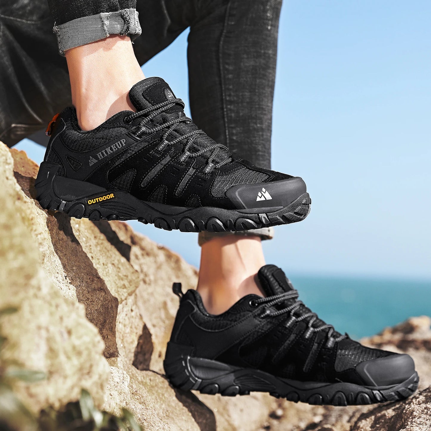 HIKEUP Men’s Hiking Shoes – Suede Leather | Wear-Resistant Outdoor Trekking, Walking & Hunting Tactical Sneakers - Cast And Catch