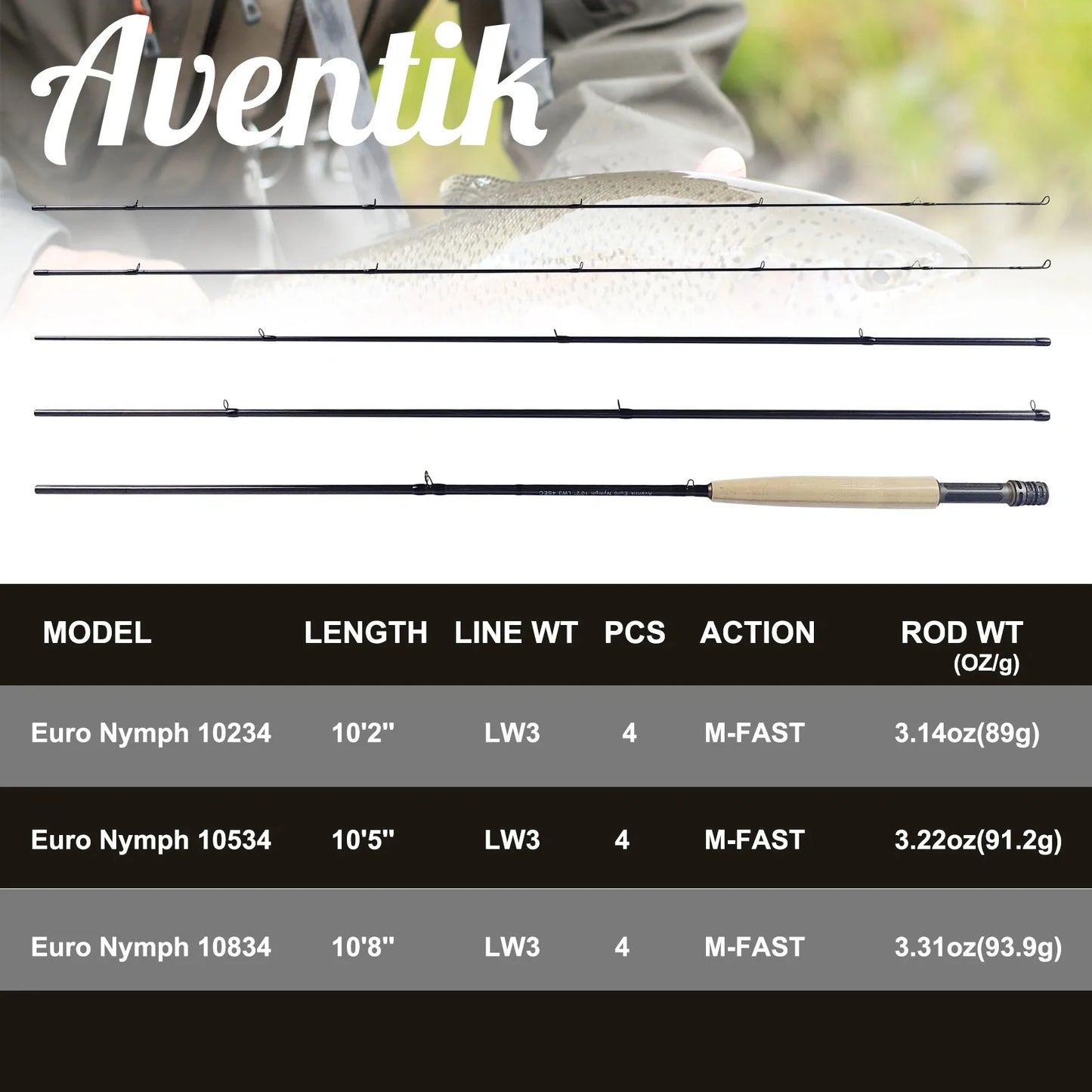 Aventik Nano IM12 3wt Nymph Special – 10'2'', 10'5'', 10'8'' | 4SEC | Medium-Fast Action | Super Light Nymph Cast | Redington Rod - Cast And Catch
