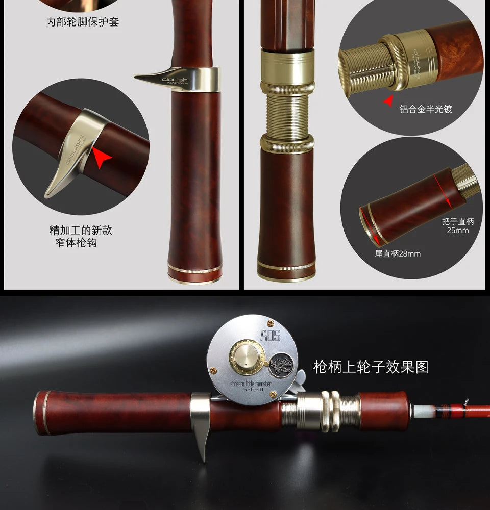 Aioushi Fully Hollow Multi-Section UD Fiberglass Trout Rod | Handcrafted Solid Wood Handle | Portable - Cast And Catch