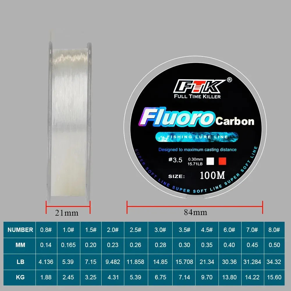 100m Fluorocarbon Fishing Line – Carbon Fiber | Bait & Fly Fishing | Sea & Wild Fishing | Outdoor Accessories & Tools - Cast And Catch