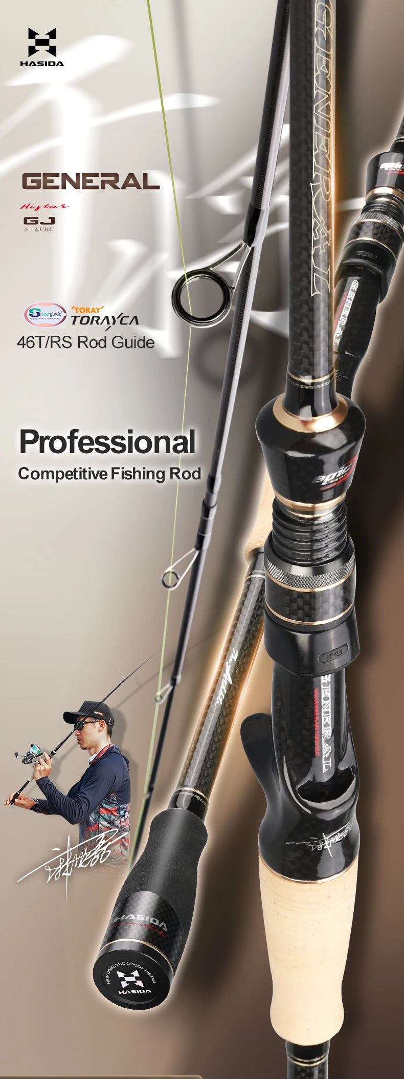 Histar General 2-Section Fishing Rod – 1.9–2.46m | Seaguide T1100G*M40X | Toray 4-Axis High Carbon | Fast Action L–MH | 4A Cork Handle - Cast And Catch