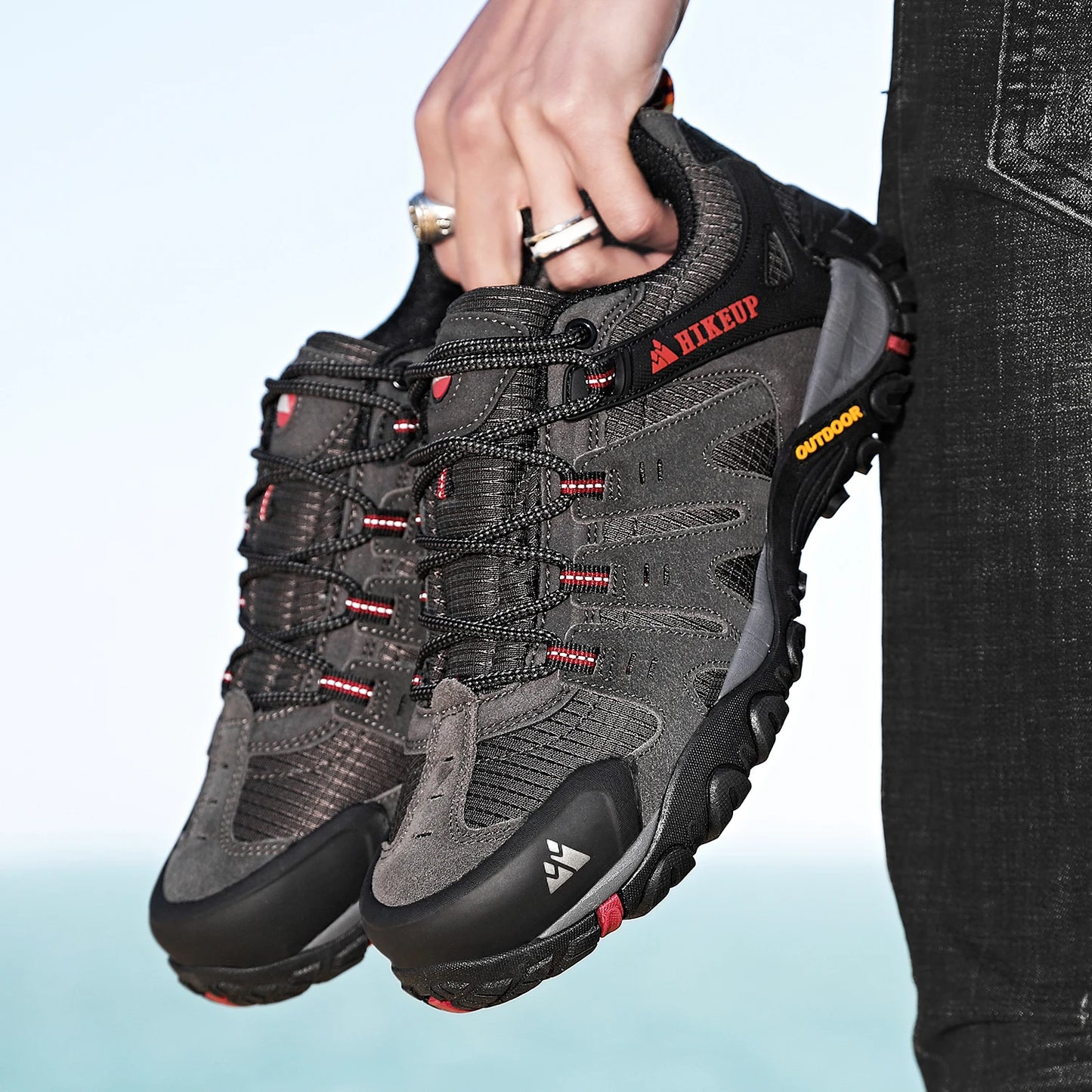 HIKEUP Men’s Hiking Shoes – Suede Leather | Wear-Resistant Outdoor Trekking, Walking & Hunting Tactical Sneakers - Cast And Catch